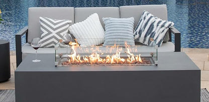AMS Fireplace | Rectangular Fire Pit Glass Wind Guard for Sedona Fire Pit Table (Light Gray) | Protects Your Fire Table from Patio Heater Flames | Tempered Glass with Polished Edges for Safety