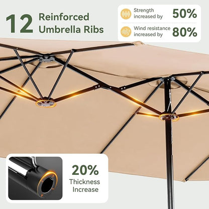 Aoxun 15ft Patio Umbrella with Base Included, Outdoor Double-Sided Rectangular - Image 7