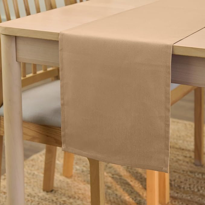Encasa XO Table Runner 13"x72" Long | Cotton Canvas Fabric | Light Beige Solid Color | Machine Washable & Durable