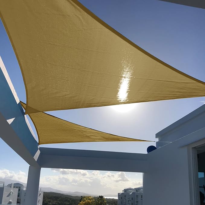 SUNNY GUARD 10' x 10' x 14' Triangle Shade Sail 95% UV Block Outdoor Canopy | by SUNNYGUARD