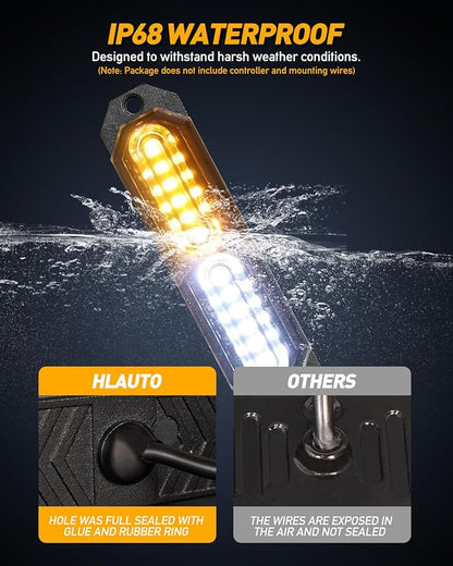 HLauto 1200T Emergency Strobe Grille Lights: 8pcs 12 LED Sync Feature Safety Warning Flashing Lights, Ultra Slim Surface Mount Hazard Caution Light for Trucks, Vehicles, Car, ATV, UTV (Amber White)