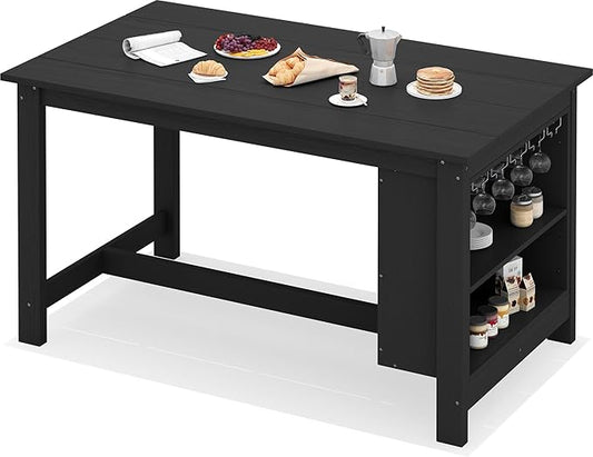SERWALL Outdoor Bar Table, All Weather HDPE 36" Counter Height Dining Table with Storage and Wine Rack for Patio, Garden, Backyard, Balcony, Poolside, Black