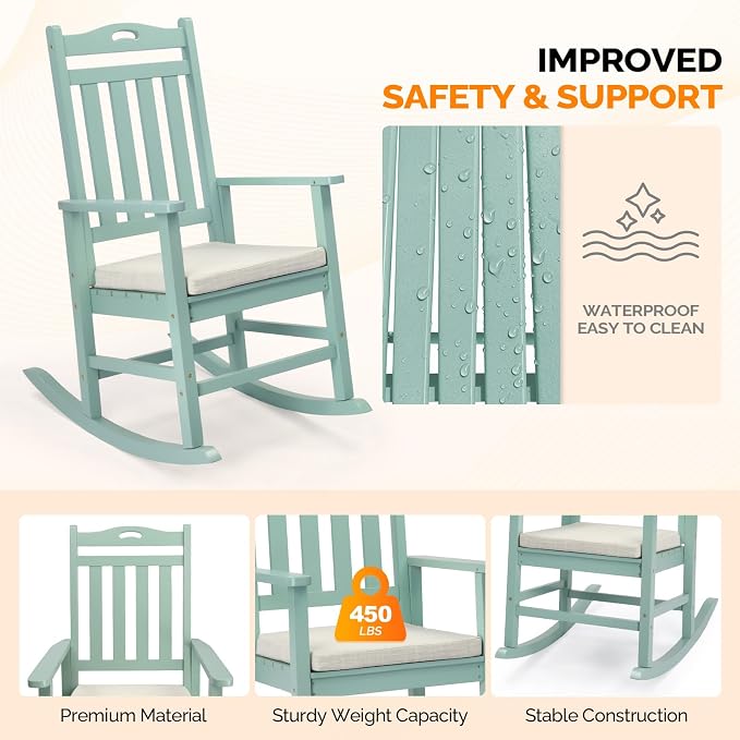 VINGLI Outdoor Rocking Chair Set of 2 Wood Rocking Chair - Image 4