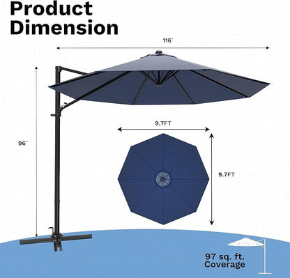Devoko 10ft Cantilever Patio Umbrella, Round Large Outdoor Umbrella - Image 2