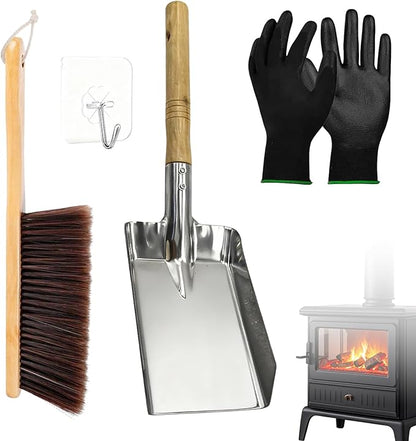 Fireplace Ash Shovel and Brush Set, with Insulated Gloves. Fireplace Tools Set with Shovel, Broom - for Fireplaces, Wood Stoves 37 * 10CM 14.57 * 3.94"