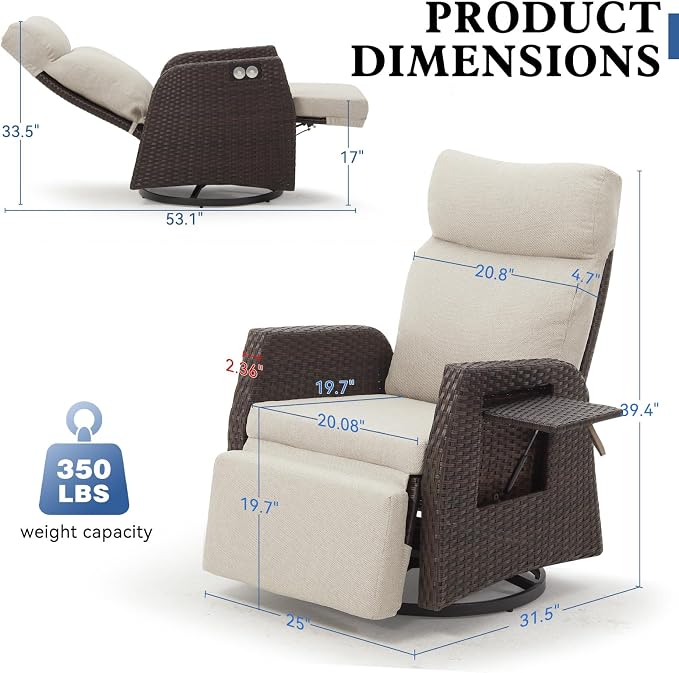 Patio Swivel Rattan Recliner - Image 2