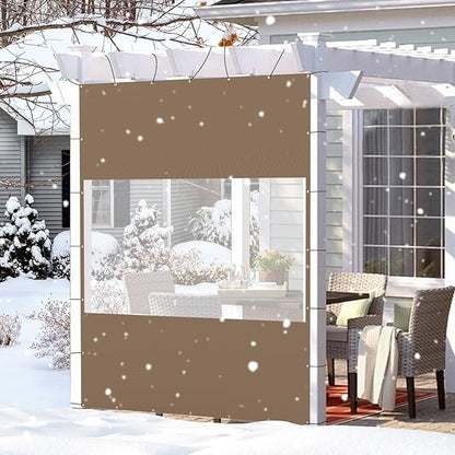 Domi Heavy Duty Outdoor Clear Panel Curtain, 18 oz Waterproof PVC Polyester Curtain, Weather Resistant & Tearproof for Patios, Gazebos, Pergolas, Privacy Screen (8'H x 7'W, Brown)