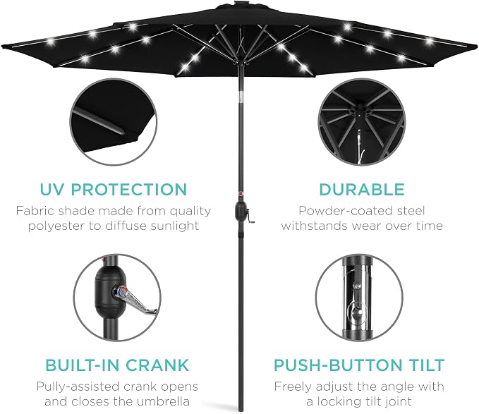 Best Choice Products 10ft Solar Polyester LED Lighted Patio Umbrella w/Tilt - Image 5