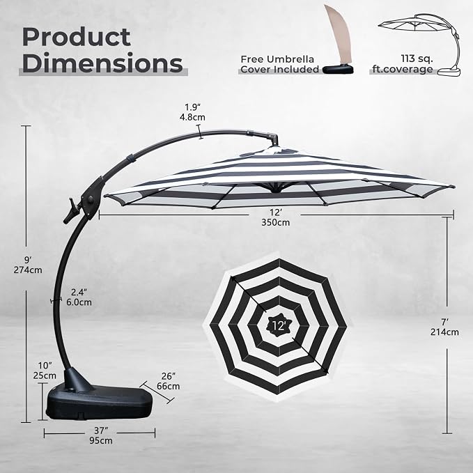 Grand patio 12FT Cantilever Round Umbrella - Image 4