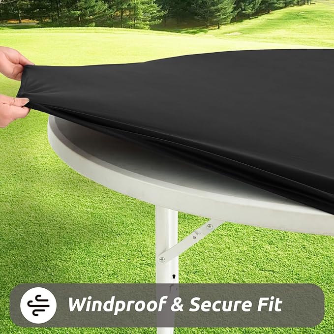 LURKA Round PU Leather Table Cover/Tablecloth with Elastic Hem – Waterproof, Oil-Proof, Scratch-Resistant, Wipeable Spill Protector for Dining Table, Kitchen, Outdoor Party (Black, 5FT-Round)