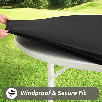 LURKA Round PU Leather Table Cover/Tablecloth with Elastic Hem – Waterproof, Oil-Proof, Scratch-Resistant, Wipeable Spill Protector for Dining Table, Kitchen, Outdoor Party (Black, 5FT-Round)