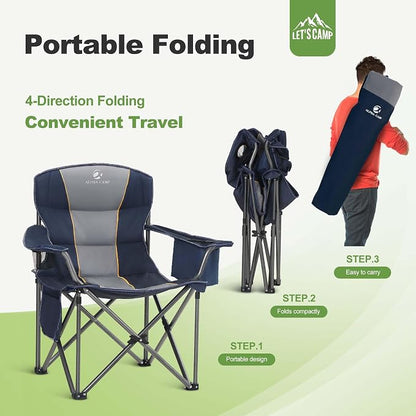 LET'S CAMP Folding Camping Chair Oversized Heavy Duty Padded Outdoor Chair | - Image 9