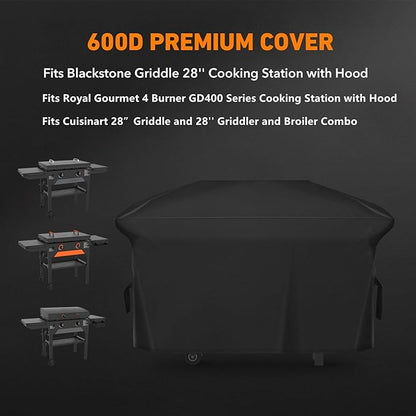 ZBXFCSH Heavy Duty 600D Griddle Cover Compatible with 28‘’ Blackstone Griddle 5483 and Royal Gourmet 4 Burner GD400 Series Cooking Station with Hood Also fits Cuisinart 28” Griddler