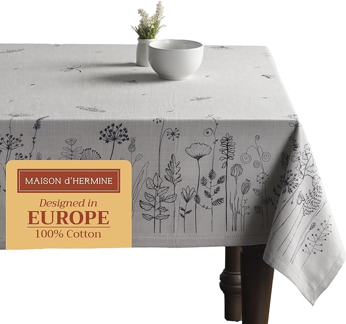 Maison d' Hermine Table Cloth Rectangle Table 100% Cotton 60 x 120 Inches Tablecloth Reusable Decorative Everyday Use for Dining Room, Farmhouse, Home, Party, Festive & Wedding Spring Summer - Flore
