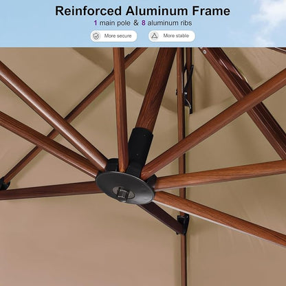 PURPLE LEAF Patio Umbrella 11ft Double Top Wood-Grain Finish, 240GSM - Image 7
