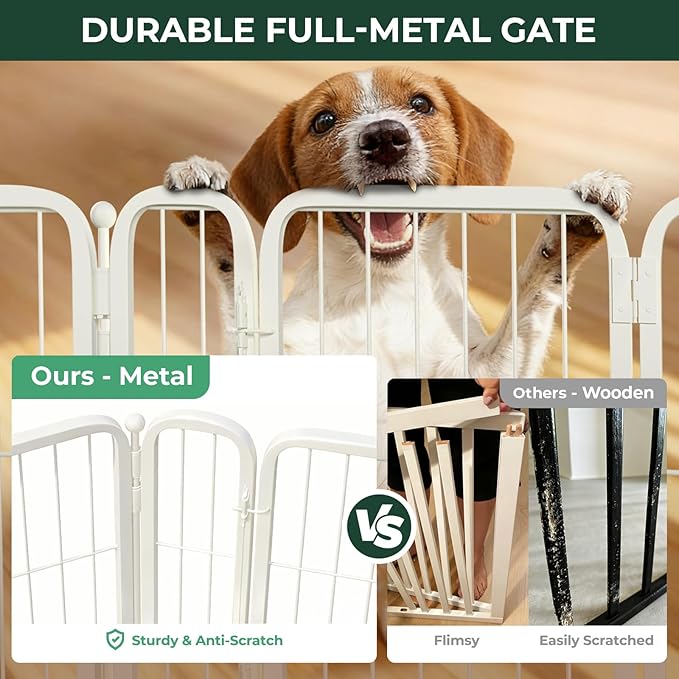 FXW Dog Gate Extra Wide Designed for Indoor Use, Adjustable Width Up to 83-inch Wide (32" H 3 Wire Panels for Small and Medium Dogs), White