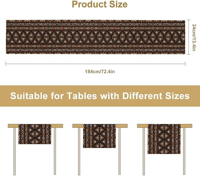 African Table Runner, Geometric Motifs Southwestern Native Tribal Ethnic Table Runner for Dining Kitchen Farmhouse Party Coffee Home 13x90in