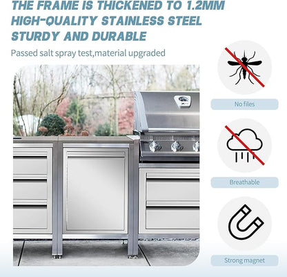 Outdoor Kitchen Door 18" W x 21" H inch Double Wall Door Panel Stainless Steel BBQ Single Door Flush Mount for Outdoor Kitchen Island(w/Left Swing)