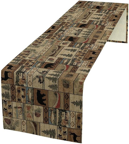 Wildlife Bear Table Runner, Rustic Cabin Animal Farmhouse Table Runner for Home Kitchen Dining Table Party Home 13x90in