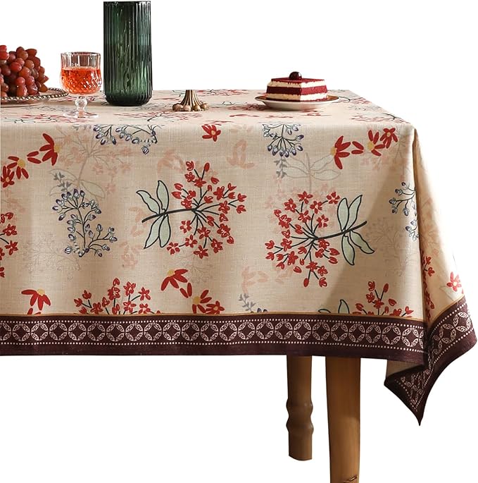 patdrea Designer Linen Small Rectangular Table Cloth,French Vintage Red Floral Tablecloth,Breathable Dacorative Cover for Kitchen Dining,Tea Party,Christmas,Thanksgiving,Holiday,55"x71"-Newmari