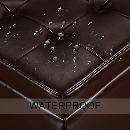 Homebeez Tufted Faux Leather Storage Ottoman Square Cube Foot Rest Stool with Flip Top (Brown)