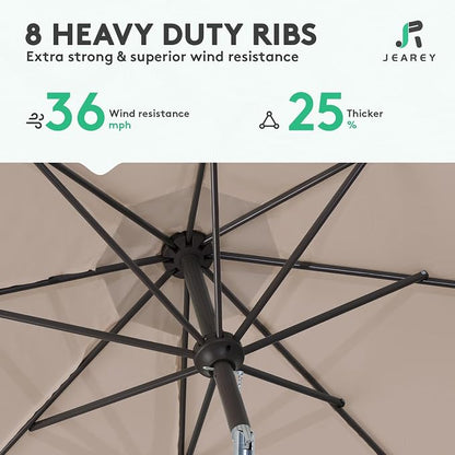 JEAREY 10 ft Outdoor Patio Umbrella w/Tilt and Crank, Tan | 8 Sturdy Ribs - Image 5