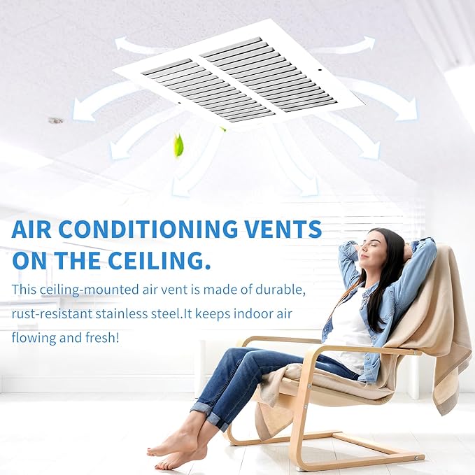 20x10 Return Air Grille (Duct Opening Size), Air Return Vent Cover, AC Vent Cover, Cold Air Return Vent Cover, Flat Return Air Grilles, Outer Dimensions:21.75"W x 11.75"H (20"W x 10"H, Duct Opening)