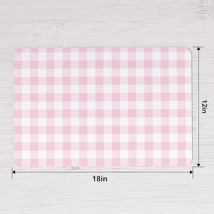 QIYI Placemats Set of 6, 12x18 Inch Faux Leather Place Mats for Kitchen Dinning, Heat Resistant Anti Slip Grid Table Mats, Waterproof Wipeable Washable Placemat Party Table Décor, Pink Gingham Check