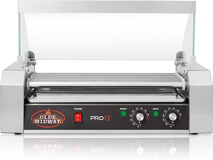 Olde Midway Electric 12 Hot Dog 5 Roller Grill Cooker Machine with Cover 700-Watt - Commercial Grade
