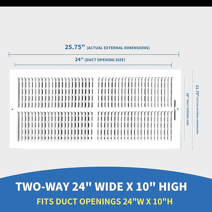 24x10 Vent Register [Duct Opening],Vent Covers for Home Ceiling,Two-Way Ventilation Register,Adjustable Solid Steel Wall Register Vent Cover (24"W x10"H [Duct Opening])