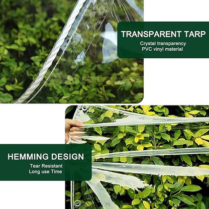 Clear Tarp,6x10ft Clear Tarps Heavy Duty Water Resistant with Reinforced Edge,14Mil Thickened Transparent Tear Resistant Water Resistant PVC Vinyl Tarpaulin Enclosure for Patio,Greenhouse and Outdoor