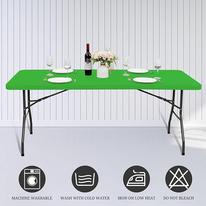 10 Pack Fitted Tablecloth for 6 Foot Rectangle Tables, Green Elastic Outdoor Picnic Table Cover, Washable Stretch Folding Table Cloths 6 ft for Camping Party Patio Kitchen Banquet, 30" W x 72" L