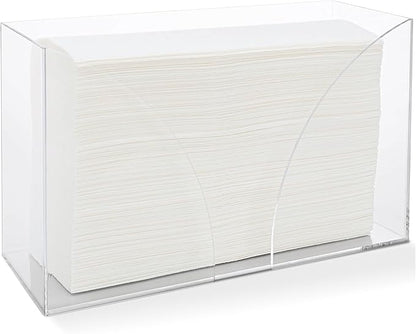Acrylic Paper Towel Holder Countertop - Clear Folded Hand Towel Dispenser for Bathroom & Kitchen - Fits Multifold, Z-Fold, C-Fold Napkins - Small Space Organization Guest Tray