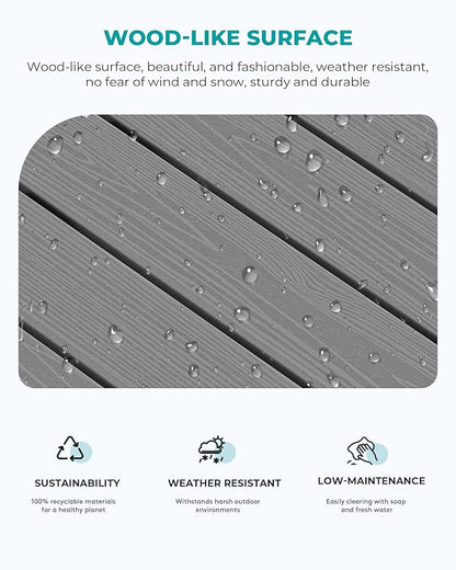 SERWALL Patio Coffee Table, HDPE Rectangle Outdoor Coffee Table Set of 2, Grey