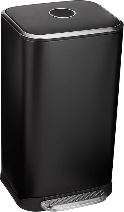 Amazon Basics Rectangular Metal Trash Can With Soft-Close Foot Pedal, 32 liter/8.5 gallon, 14"L x 14"W x 25.3"H, Black