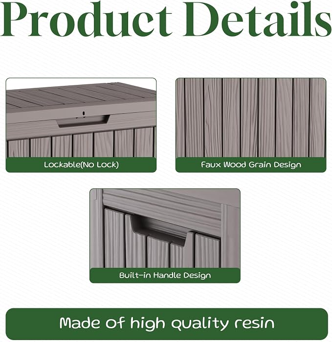 PatioZen 50 Gallon Deck Box Outdoor, Weatherproof Resin Patio Storage Box - Image 5