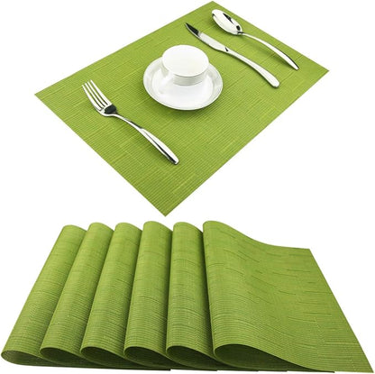 PIGCHCY Placemats,Washable Durable Vinyl Woven Table Mats,Elegant Heat Resistant Placemats for Dining Table Set of 6 (18 x 12 inches,Sage Green)