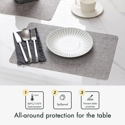 Faux Leather Placemats Set of 12 Vinyl Washable Wipeable Table Mats for Kitchen Dining Table Heat Resistant Waterproof Modern Indoor/Outdoor Placemats Non-Slip Easy Clean Place Mats (Mid Gray)
