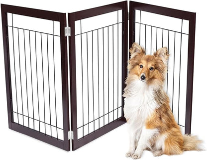INTERNET'S BEST Dog Gate - Indoor Pet Safety Divider - Portable Free Standing Doggy Barrier for Stairs, Doorways, and Hallways - Tall Puppy Fence - No Drilling Needed - 3 Panel, 30 Inch - Espresso