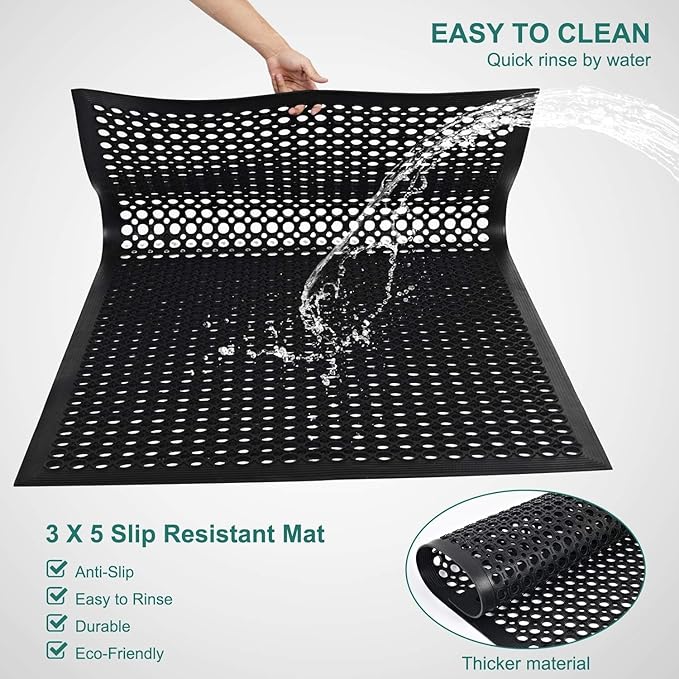 Anti Fatigue Rubber Mats - 2 Pack Restaurant Kitchen Non-Slip Bar Floor Entry Door Drainage Mats - Indoor/Outdoor Use - 36 x 60 Inches