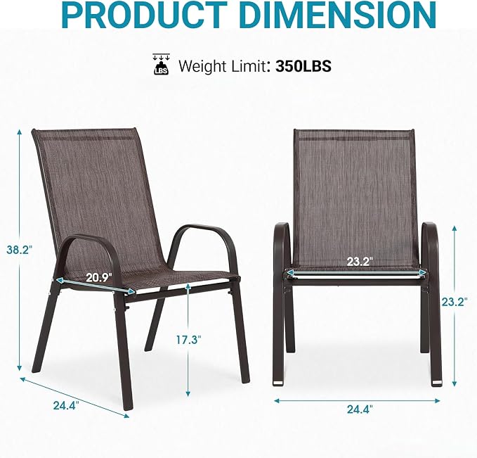 Patio Chairs Set of 6, Breathable Textilene, Weatherproof Frame, Quick Setup - Image 2