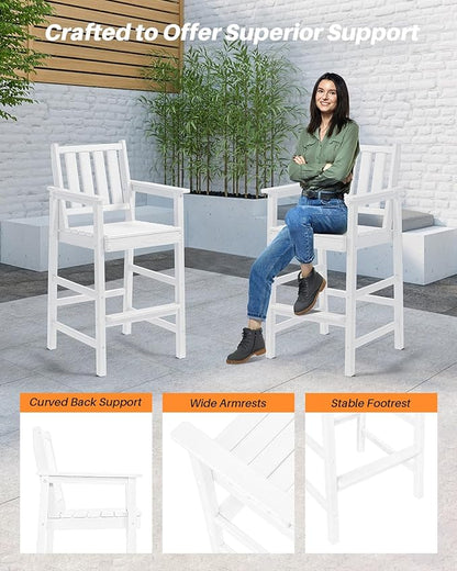 5 Pieces Adirondack Bar Chairs Set, HDPE Patio Bar Height Table and Chairs, Tall Adirondack Outdoor Bar Stools Set, HDPE Patio Bar Sets Furniture for Garden, Poolside, Bistro, Pearl
