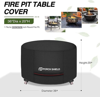 Porch Shield Round Patio Fire Pit Cover Fade Resistant Waterproof Outdoor Firepit Cover 36 inch for Fire Bowl