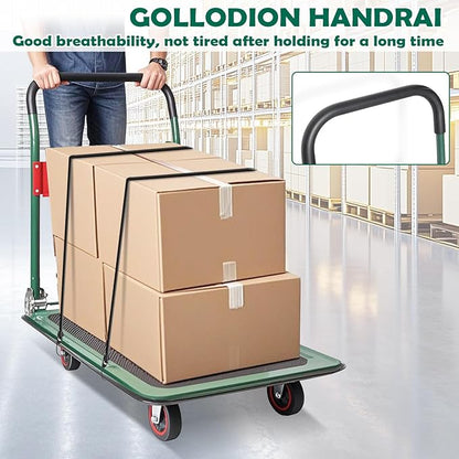 LEADALLWAY Foldable Push Cart Platform Cart (Green 330lbs with 2 Ropes, 28.7x18.5x32.3inches)
