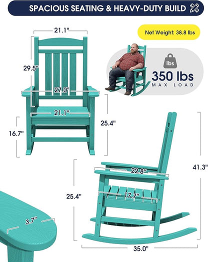 Oversized Outdoor Rocking Chairs Set of 6, HDPE Porch Rocker, Aruba | - Image 2