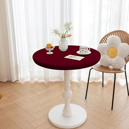 Round Fitted PU Tablecloth with High Elastic Edge 55 Inch Dia Waterproof Oil Proof Table Cloth Anti-Scald Stain-Resistant Wipeable Table Cover for Indoor Outdoor Picnic (Red,55" Dia)