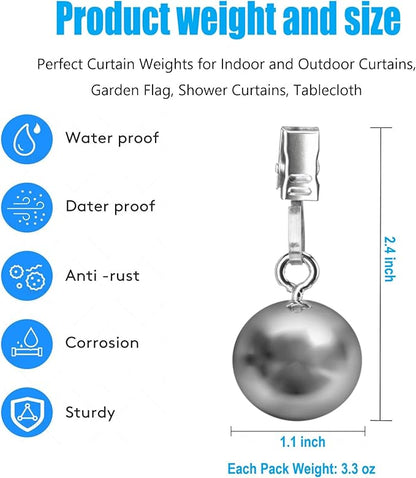 20 Pack Outdoor Curtain Weights, Heavy Duty Drapery Weights for Patio Pergola Cabana Gazebo, Stainless Steel Clips for Fixing Garden Flag, Shower Curtains, Tablecloth
