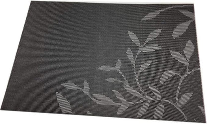Gugrida Place Mats PVC Set of 6, Table Placemats Set of 6 PVC Woven Vinyl Place Mats Table Mats Natural Color (6 pcs, Black Leaves)