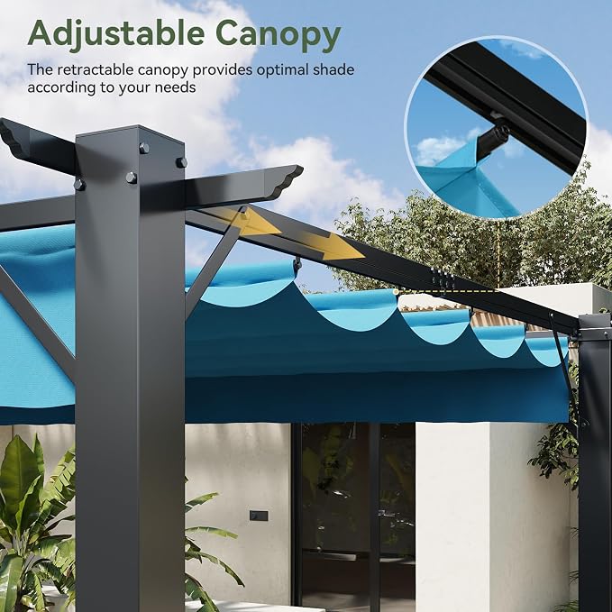 Aoxun 10'x12' Outdoor Retractable Pergola, Heavy Duty Metal Frame Pergola - Image 3