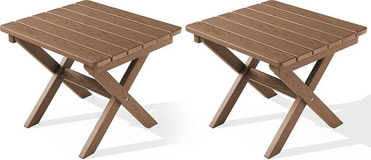 SERWALL Folding Outdoor Side Table Set of 2, Portable Adirondack Side Table, Brown